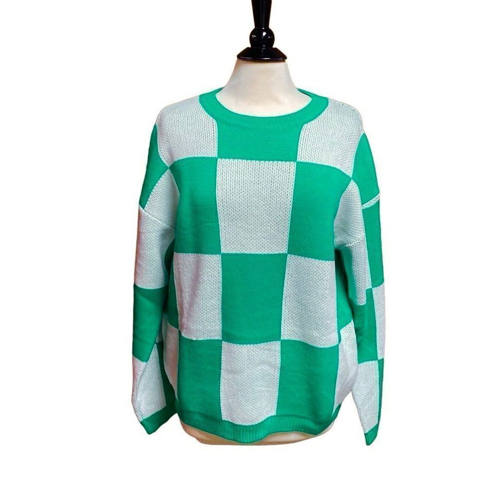Vine & Love Green & White Sweater Size Small NEW